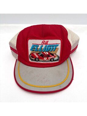 Vtg Bill Elliott #9 Coors Mesh Trucker Hat Adjustable Red & Gray USA Racing Cap